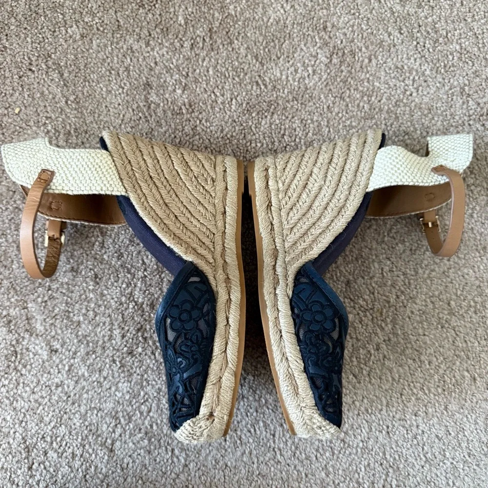Tory Burch Lucia Lace Wedge Espadrilles Ankle Strap